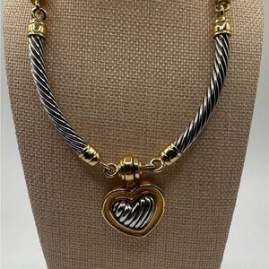Stocko Two-Tone Cable Chain Necklace with Heart Pendant